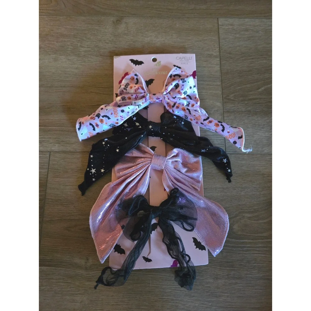 Capelli New York Girls 4 Piece Halloween Bow Collection Lavender Ghost Cat Print